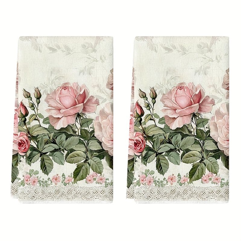 Home Cooking Recipe - 2Pcs, Vintage Lace Pink Rose Kitchen